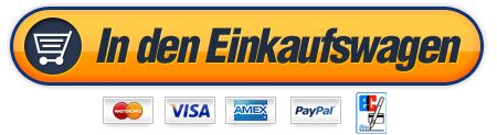 Bestellknopf: In den Einkaufswagen, Zahlung per Mastercard, Visa, Amex, PayPal oder Rechnung